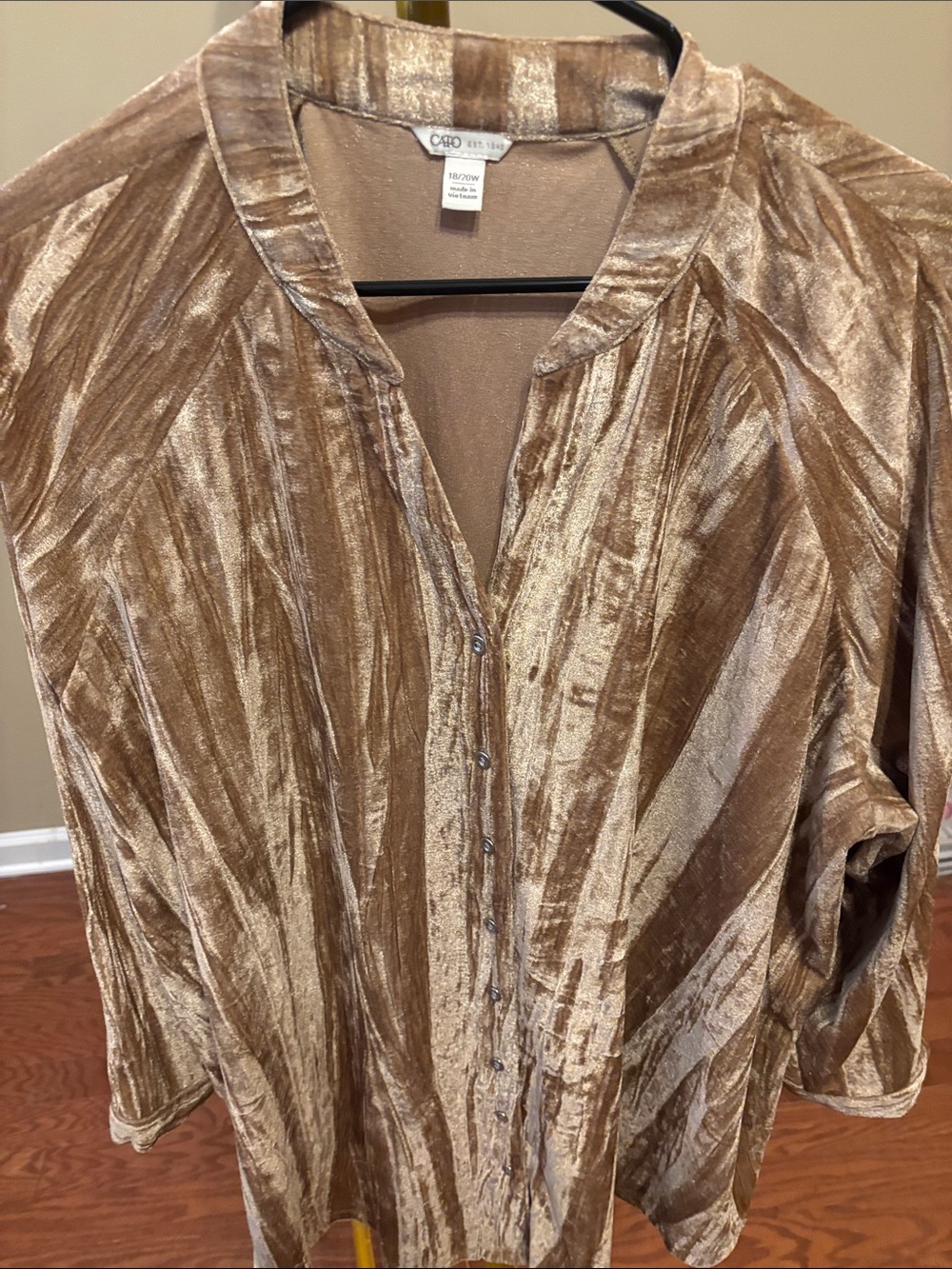 Cato Bronze Velvet Button-Front Tunic Top